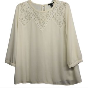 Forever 21 Women's Top 3/4 Sleeves Sheer Blouse Size L